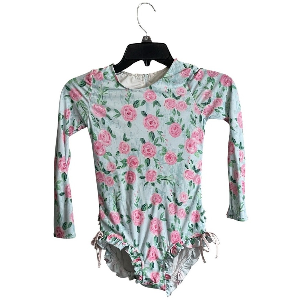 Girls Sweet Honey Floral 1 Piece Rash Guard Swimsuit/bathing Suit Size 6Y